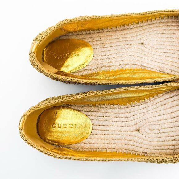 Gucci Lilibeth GG Pearl Crochet Espadrille Flats Metallic Gold EU 40 US 10 - Picture 8 of 10